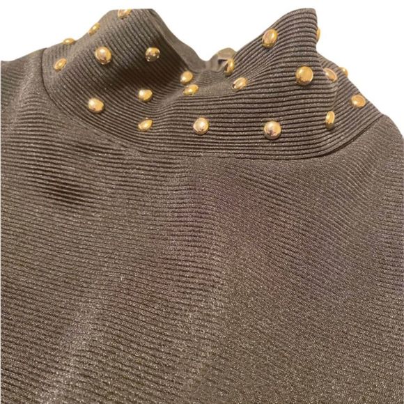 Vintage 80’s The Icing Black And Gold Studs Turtleneck Bodysuit - Picture 3 of 4